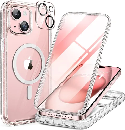 Vista 62 de Miracase Funda magnética para iPhone 14 de 6.1 pulgadas, protector de pantalla de vidrio templado integrado + protector de lente, compatible