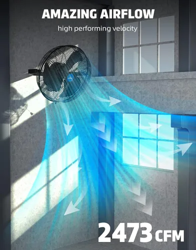 Vista 5 de iLiving - Ventilador de pared de velocidad variable de 14 pulgadas, para interiores y exteriores, resistente a la intemperie, de grado industrial