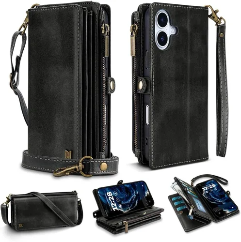 Vista 14 de Funda Cartera para Teléfono iPhone Air con 8 Portarjetas, Bloqueo RFID Cuero PU Soporte Abatible Correa de Muñeca y Correa para el Hombro