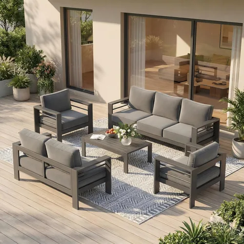 Vista 31 de Solaste Muebles de Patio Sillón de Metal, 2 PCS Silla de Sofá Contemporánea de Jardín Exterior de Aluminio para Todo Clima con Cojines, Azul