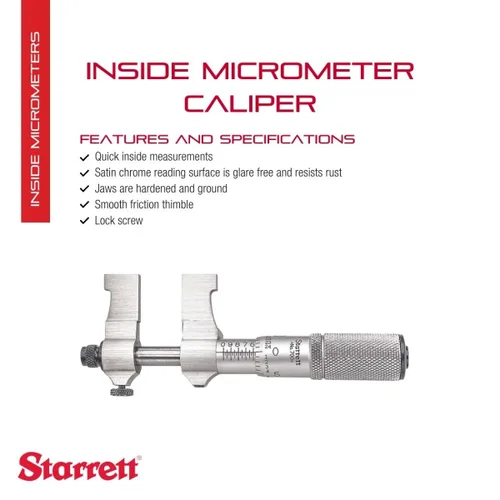 Vista 2 de Starrett Pinza micrómetro con dedal de fricción suave, superficie de lectura de cromo satinado y tornillo de bloqueo - Ajuste rápido y fácil, rango