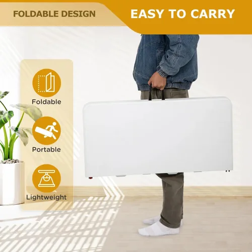 Vista 15 de Mesa plegable, mesa plegable de plástico resistente de 4 pies con asa de transporte, mesas de fiesta portátiles de altura ajustable para jardín