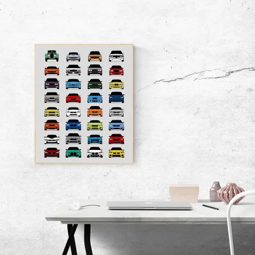Vista 5 de Custom Car Posters Póster hecho a mano compatible con BMW Evolution Print Wall Art Decor of the Best of BMW Generations (M2, M3, M4, M5)
