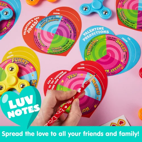 Vista 6 de JOYIN Paquete de 28 tarjetas para el día de San Valentín con Fidget Spinner, juguete para aliviar el estrés y la ansiedad con tarjetas para el día