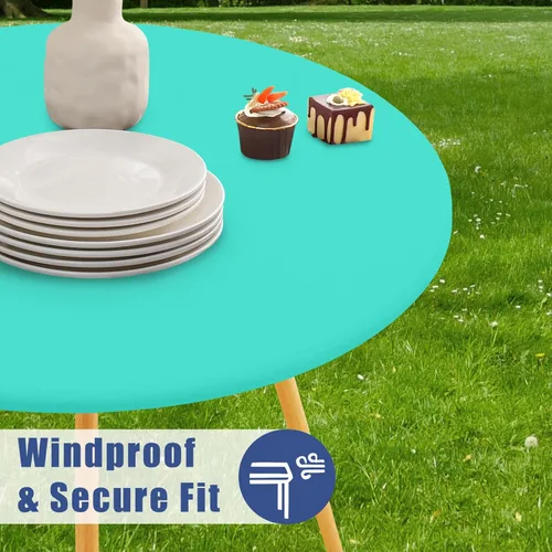 Vista 3 de Moosfor Round Spandex Tablecloth, Elastic Fitted Waterproof Tablecloths for 18"-24" Tables, Stretch Washable Picnic Table Cover for Camping, Dining