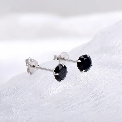 Vista 2 de Aretes de plata de ley con circonita cúbica de 0.197 in para hombre, color negro obsidiana