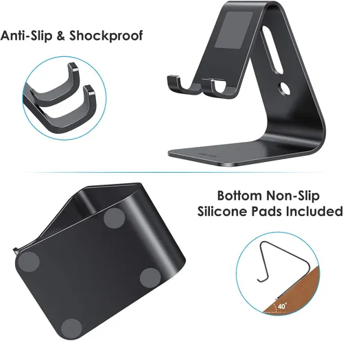 Vista 7 de [Versión actualizada de Solid] OMOTON Desktop Cell Phone stand Tablet Stand avanzada, 4mm de grosor de aluminio soporte para teléfono celular