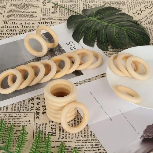 Vista 6 de 100 anillos de madera para manualidades, anillos de madera de 2 pulgadas para manualidades, anillos de madera sin terminar de 2.165 in, naturales