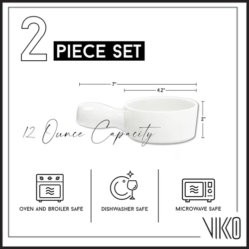 Vista 6 de Vikko Tazones de sopa – Juego de 2 platos de sopa de porcelana con asas, 10 onzas, aptos para microondas y horno