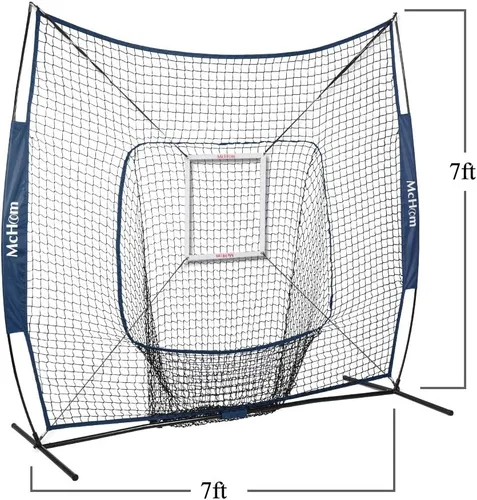 Vista 3 de McHom Juego de red de práctica de béisbol y sóftbol de 7 x 7 pies con camiseta de viaje, 3 bolas pesadas y zona de golpe para práctica de golpe