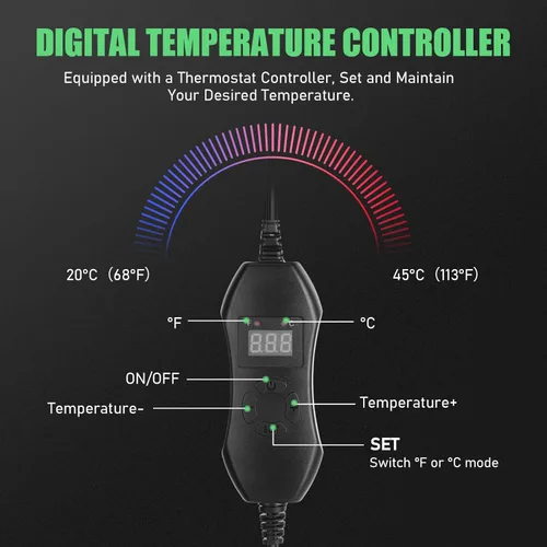 Vista 3 de ROCEEI Paquete de 2 alfombrillas térmicas de plántulas con controlador de termostato digital de 20 x 20.75 pulgadas, impermeable, para germinación