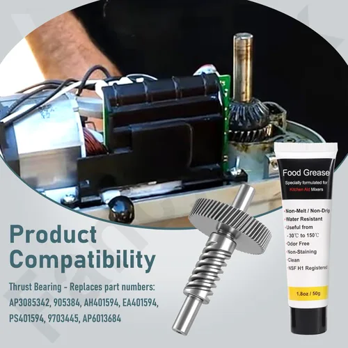 Vista 6 de Engranaje helicoidal 9709231 WP9709231 y kit de engranajes 9706529 W11086780 - Compatible con batidora de soporte Whirlpool - Reemplazar AP3085342