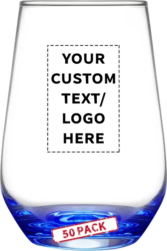 Vista 20 de DISCOUNT PROMOS Juego de copas de vino de Silicia de 10 vasos sin tallo, 16 onzas, texto personalizado, logotipo, transparente, similar a un orbe