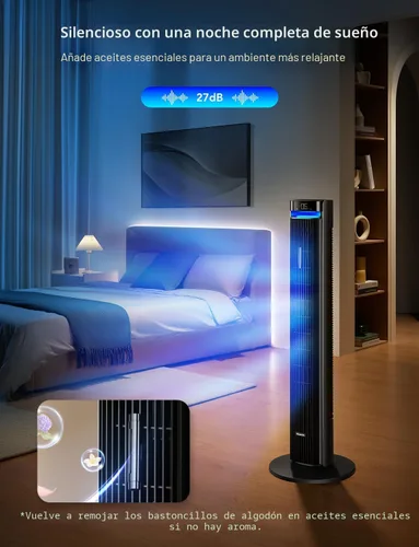 Vista 6 de GoveeLife Ventilador de torre de 42 pulgadas para dormitorio, ventiladores de piso inteligentes con oscilación ajustable de 150°, aplicación y Negro