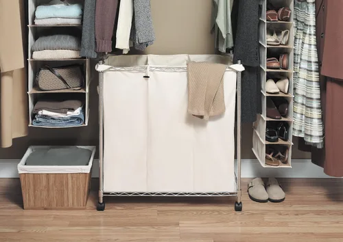 Vista 2 de Whitmor Rolling Supreme - Clasificador de ropa con bolsas extraíbles, 3 secciones, lona