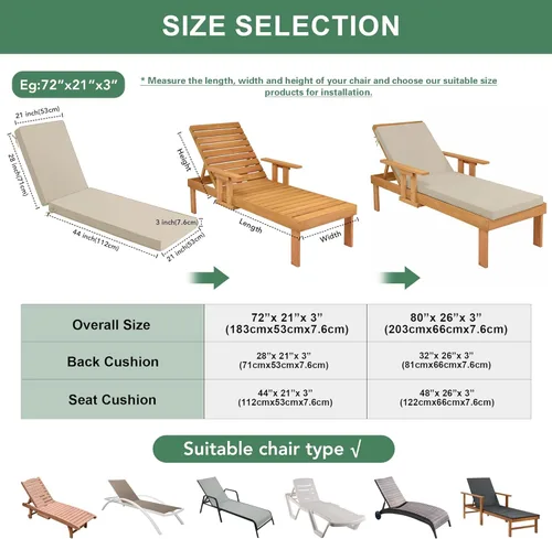 Vista 3 de Summsun Cojines para tumbonas para exteriores, impermeables, resistentes a la decoloración, almohadillas para tumbonas de patio con funda extraíble