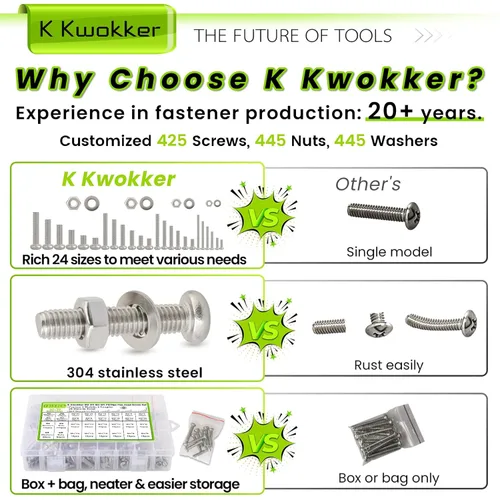 Vista 5 de Juego de 1315 piezas de tornillos de cabeza Phillips M2 M3 M4 M5, kit de 25 tamaños de pernos y tuercas, juego de tornillos de ajuste de acero