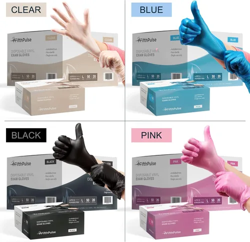 Vista 7 de FifthPulse - Guantes desechables de vinilo color rosa, sin polvo y sin látex, guantes para examen médico