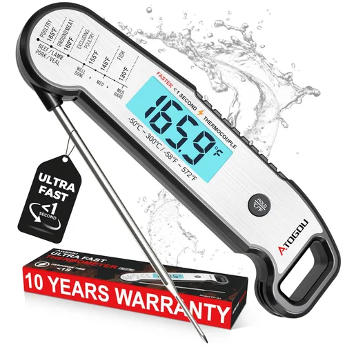 Vista 10 de Atogou Termómetro Profesional para Alimentos y Carne, Lectura Instantánea de 1 Segundo y Precisión de ±0.5℉, Sensor de Termopar, Termómetro Digital