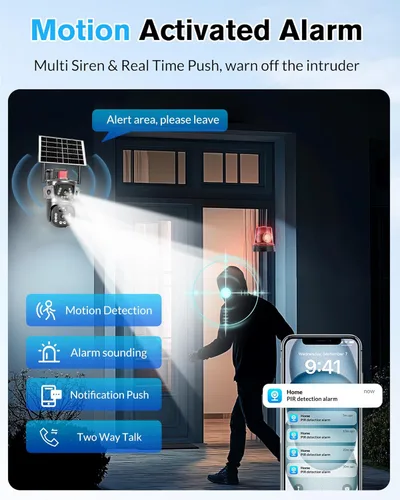 Vista 5 de KEPEAK Solar Security Camera Outdoor Wireless, Dual Lens PTZ WiFi Camera 2.4G, IP66 Outdoor Camera with Three-View Display