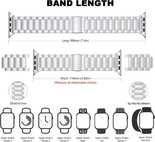 Vista 3 de No Tools Needed - Correa de metal para Apple Watch Ultra 2 Series 9/8/7/6/5/4/3/2/1/SE, correa de acero inoxidable ajustable sin herramientas