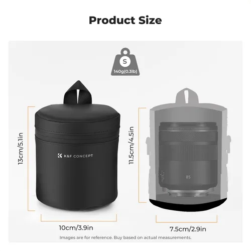 Vista 3 de K&F CONCEPT Funda para lente de cámara, bolsa protectora impermeable con cremallera, a prueba de golpes, bolsa de transporte para lente de cámara