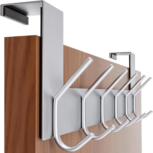 Vista 9 de SKOLOO Gancho para colgar sobre la puerta, 6 ganchos, no requiere montaje, ganchos de puerta de acero inoxidable, perchero para colgar abrigos, Negro