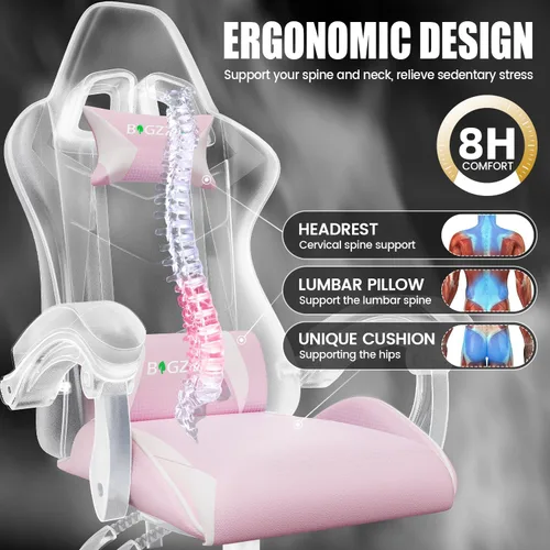Vista 30 de Bigzzia Silla de videojuegos, sillas ergonómicas de videojuegos con almohada y soporte lumbar, silla de computadora ajustable en altura