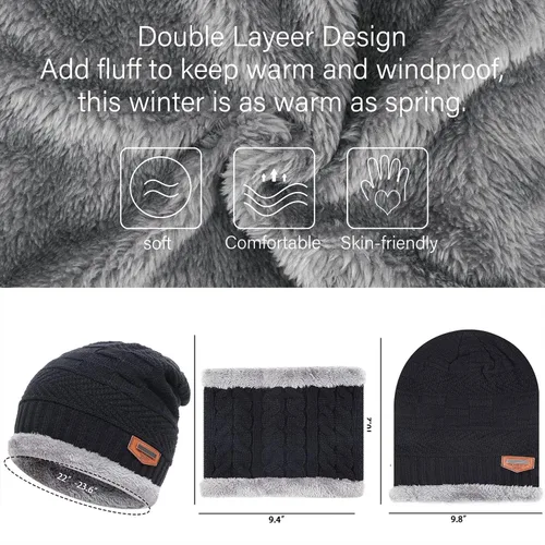 Vista 5 de Mens Womens Winter Beanie Hat Scarf Set Warm Knit Hat Thick Fleece Lined Winter Cap Neck Warmer for Men Women