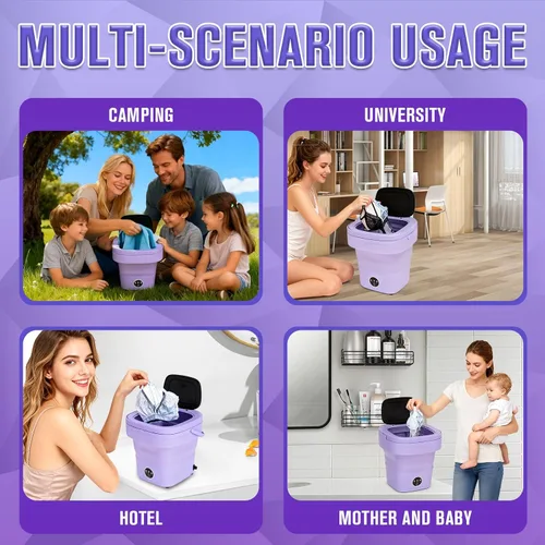 Vista 2 de Mini Washing Machine 16L Foldable Small Washer for Underwear, Socks, Baby Clothes - 3 Cleaning Modes with Spin Dryer Basket Ideal for Apartment, RV