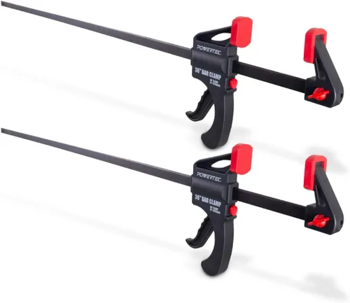 Vista 20 de POWERTEC Abrazaderas de barra de 24 y 36 pulgadas, paquete de 4, abrazaderas de agarre rápido con gatillo y trinquete para proyectos de carpintería