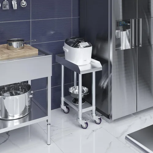Vista 6 de AmGood Soporte para equipo de acero inoxidable con estante inferior + ruedas, resistente, grado comercial, certificado NSF
