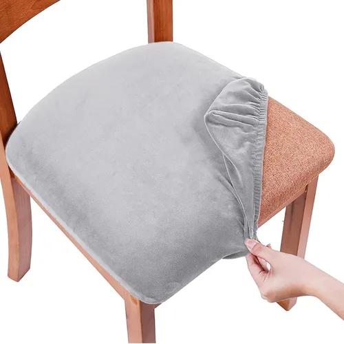 Vista 9 de Juego de 6 fundas de terciopelo para asiento de silla de comedor, extraíbles y lavables, fundas elásticas para asiento de silla de comedor