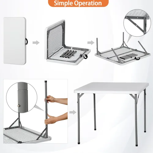 Vista 5 de SUPER DEAL Mesa plegable de 91 cm cuadrados, mesa de cartas portátil de plástico para interior y exterior, mesa resistente plegable a la mitad