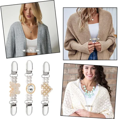 Vista 3 de Chanaco Juego de 3 clips de cincha vintage para vestir en la espalda, clips de suéter retro para cárdigans de cintura, clips de camisa para mujer