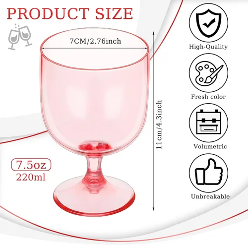 Vista 2 de Bokon Paquete de 16 copas de vino de plástico de 7.5 onzas, copas de vino con tallo, reutilizables, vasos irrompibles, copas de champán, vasos