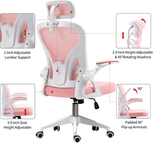 Vista 3 de Office Chair,Ergonomic Desk Chair with Adjustable Headrest and Lumbar Support,High Back Mesh Computer Chair with Padded Flip-up Armrests,Swivel Task