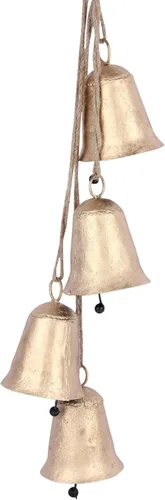 Vista 6 de Campana de vaca decorativa, campanas colgantes de 29 pulgadas, campanas rústicas de metal con acabado de latón antiguo con cuerda de yute, campanas