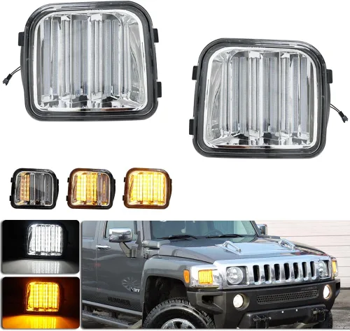 Lente Transparente con Señal de Giro Secuencial LED Blanca/Ámbar Compatible con Faros de Señal de Giro, Marca Lateral, Luz de Estacionamiento del