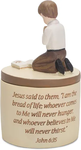 Vista 3 de Dicksons Caja de recuerdo de 5 pulgadas con piedra de resina para niño rezando de la primera comunión