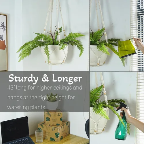 Vista 3 de Bouqlife Colgador de macramé grande de 43 pulgadas para macetas de 12 pulgadas, extra largo, sin borlas, cuerda de algodón, soporte para plantas