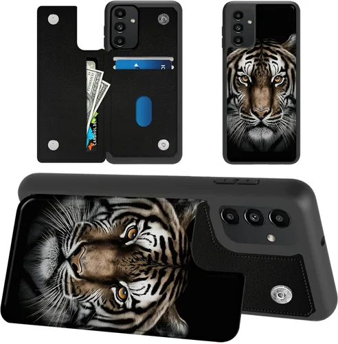 Vista 19 de Funda tipo cartera para Samsung Galaxy A14 5G con tarjetero y bloqueo RFID, piel sintética suave, función atril, cierre magnético, funda delgada