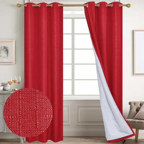 Vista 86 de Diraysid Cortinas 100% opacas de lino negro para dormitorio, con ojales, aislamiento térmico, cortinas de oscurecimiento de habitación