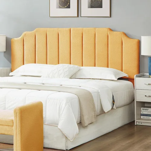 Vista 14 de 24KF - Cabecera con tapiz capitoné de terciopelo, diseño moderno de canales verticales y tablero curvo, para cama Queen/matrimonial, 6026-Q- negro