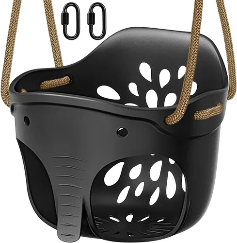 Vista 13 de SELEWARE Juego de columpios para niños pequeños, con respaldo alto, asiento de columpio completo con cuerda ajustable y 4 mosquetones de bloqueo