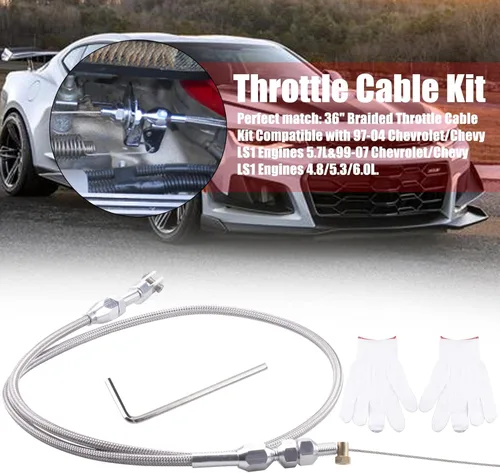 Vista 5 de ORAEVY Kit de cable de acelerador trenzado LS Swap de 36" compatible con motor Chevrolet/Chevy LS1 97-07 de 4.8L 5.3L 5.7L 6.0L
