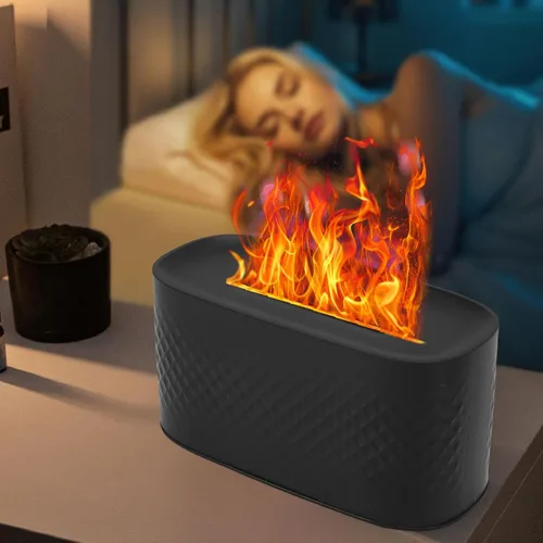 Vista 6 de Simulated Flame Diffuser,7 Colors Light Stylish Desktop USB Air Humidifier for Home Hotel Office Black 160ml