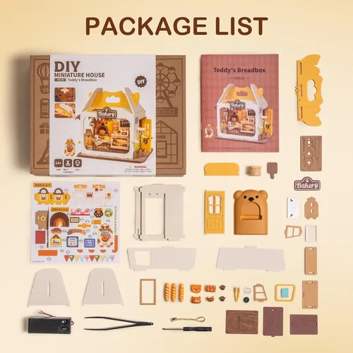 Vista 6 de Kit miniatura de peluche para construir una casa de bricolaje, caja de pan, decoración de estantería de estilo de vida, lindos kits de manualidades