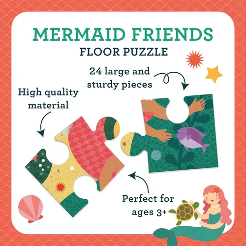 Vista 5 de Petit Collage Rompecabezas de piso de 24 piezas de sirena, rompecabezas grande para niños, rompecabezas de sirena completado que mide 18 x 24