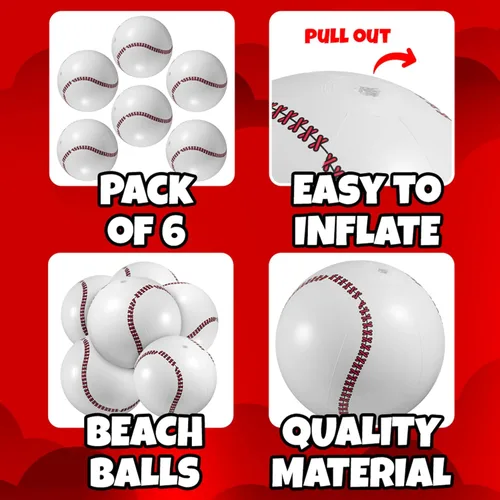 Vista 2 de Bolas de playa inflables (paquete de 6) – Pelotas de playa inflables de PVC duraderas de 16 pulgadas para niños, fáciles de inflar, flotador